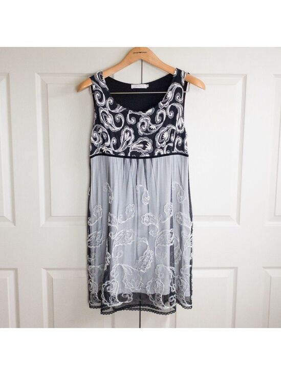 Elisa Cavaletti Dresses & Skirts - Elisa Cavaletti Black White Floral Embroidered Sheer Net Mesh Dress Size Large
